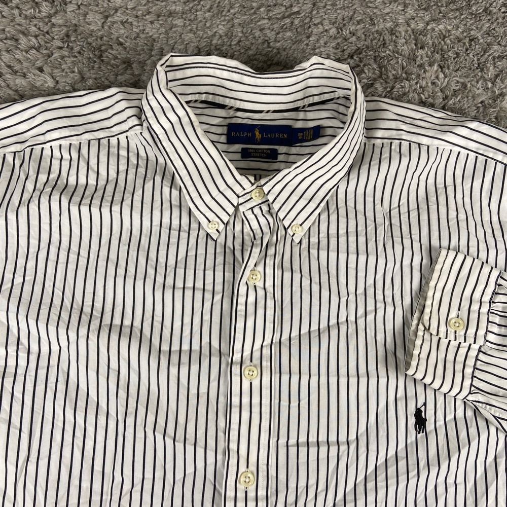 Ralph Lauren Shirt Mens 3XB White Stripe Long Sleeve Button Down Stretch Cotton